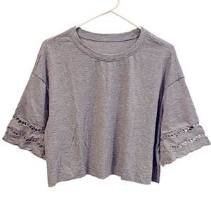 Boho Chic Crop Top Womens Size XL New Lace Short Sleeve Round Neck Hippie